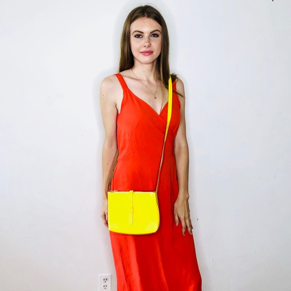 J. Crew Handbags - J. CREW BRIGHT YELLOW LEATHER CROSSBODY BAG SNAP